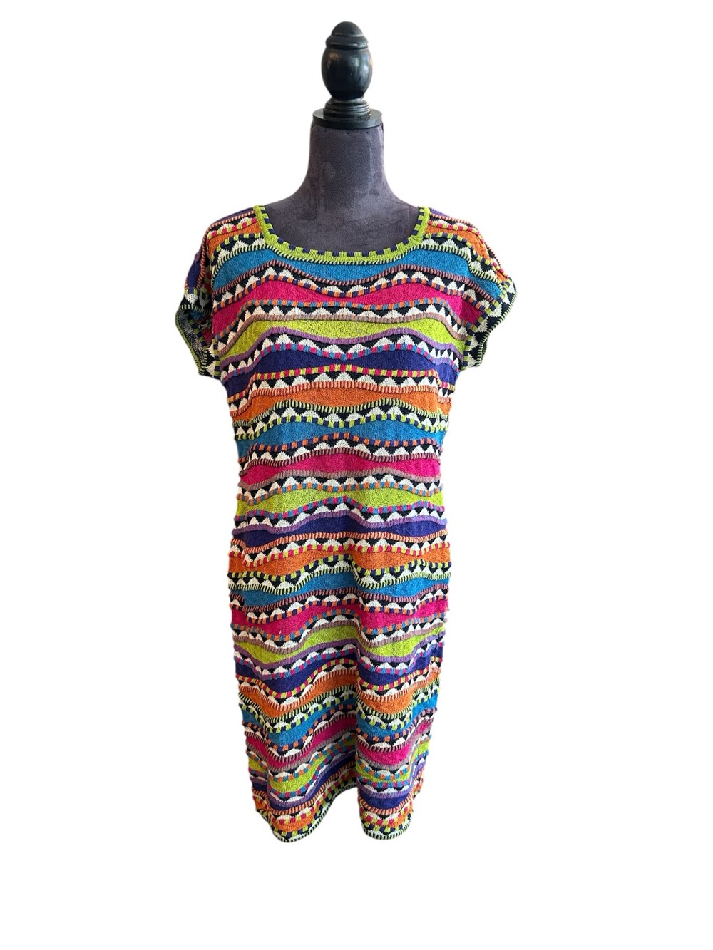 Vintage Missoni 1980s Colorful Striped Knit Shift Dress - Multicolor  M/L